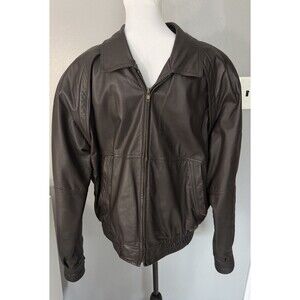 Members Only Men’s Brown Leather Full Zip Jacket Size 46 Lined Bomber Jacket EUC